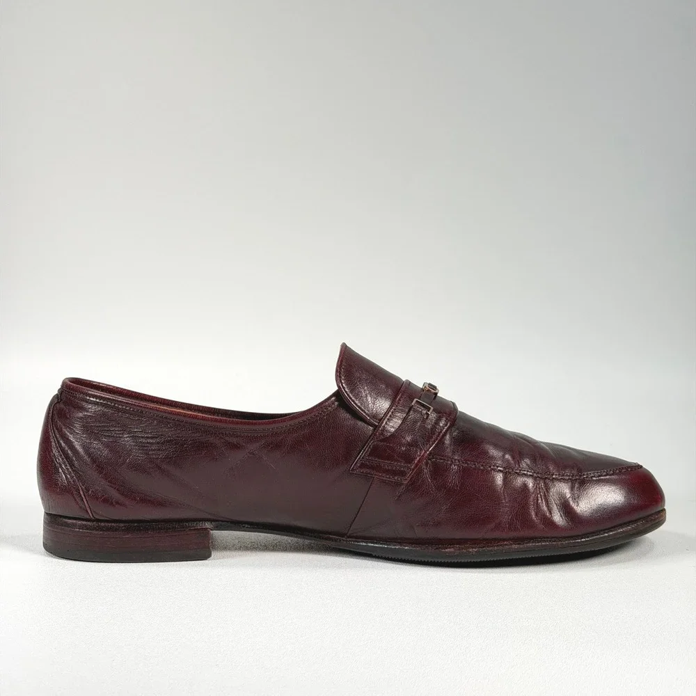 Bally Scribe Bit Loafers Mens 11 E Oxblood Leather Slip-On Dress Shoes Vintage